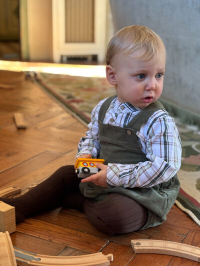 Chemise bébé garçon à carreaux et col mao en coton chaud