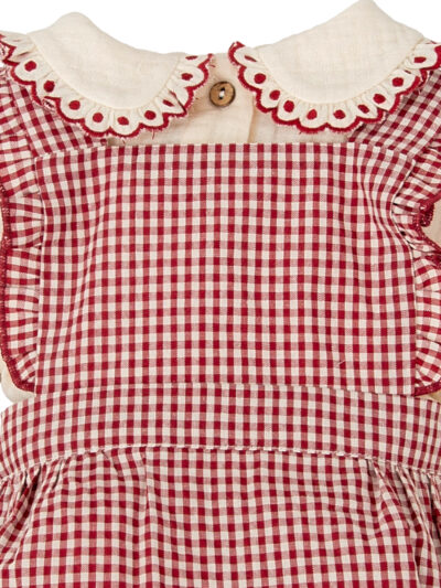 Salopette bébé fille vichy à froufrous – Rouge