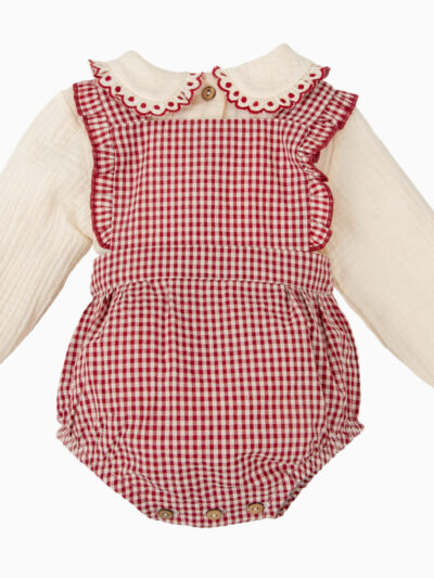 Salopette bébé fille vichy à froufrous – Rouge