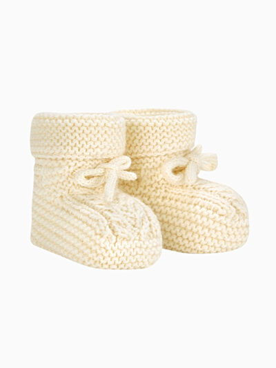 Chaussons bébé point mousse en laine mérinos – Crème