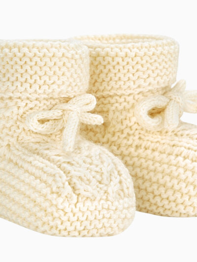 Chaussons bébé point mousse en laine mérinos – Crème