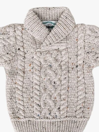 Pull bébé garçon col châle – Pure laine mérinos – Oatmeal