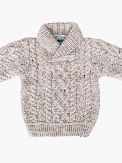 Pull bébé garçon col châle – Pure laine mérinos – Oatmeal