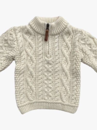 Pull bébé garçon à zip – Pure laine mérinos – Ecru