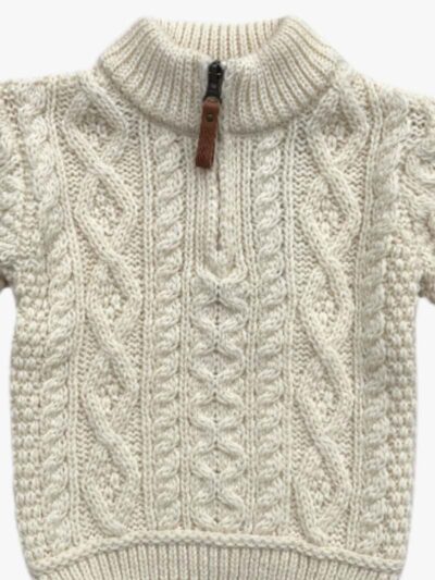 Pull bébé garçon à zip – Pure laine mérinos – Ecru