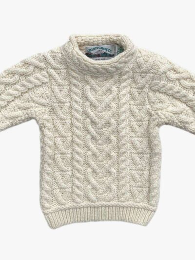 Pull bébé fille torsadé motif coeur – Pure laine mérinos – Ecru