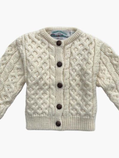 Gilet bébé fille torsadé – Pure laine mérinos – Ecru
