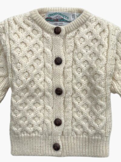 Gilet bébé fille torsadé – Pure laine mérinos – Ecru