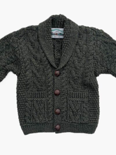 Gilet bébé garçon col châle – Pure laine mérinos – Vert