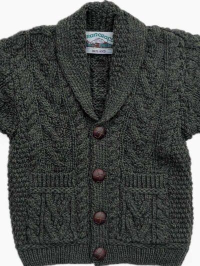 Gilet bébé garçon col châle – Pure laine mérinos – Vert