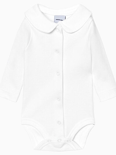Body de recién nacido de manga larga con cuello – Blanco