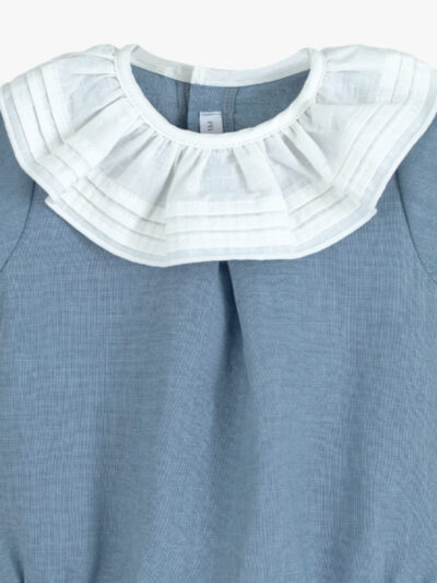 Barboteuse bébé fille en coton et lin – Bleu