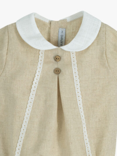 Barboteuse bébé mixte à col rond – Beige