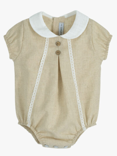 Barboteuse bébé mixte à col rond – Beige