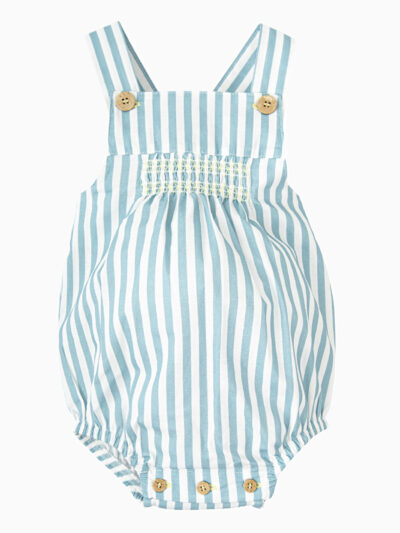Barboteuse bébé garçon rayée – Bleu Méditerannée/blanc