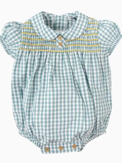 Barboteuse bébé vichy manches ballons – Vert