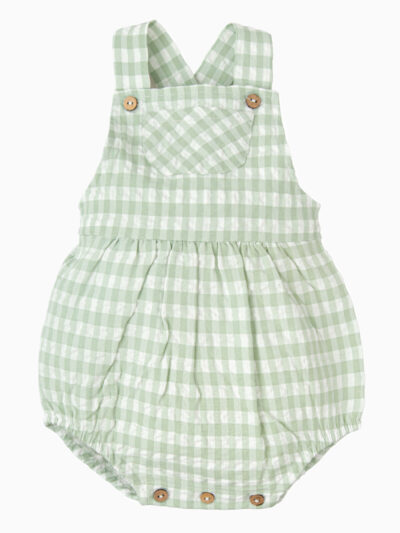Barboteuse bébé vichy à bretelles – Vert
