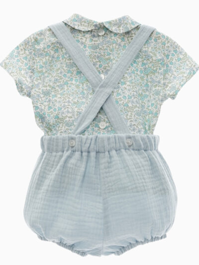 Ensemble bloomer à bretelles et blouse à fleurs – Bleu pâle