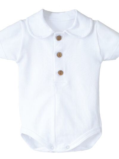 Body para bebé niño tipo polo de manga corta – Blanco
