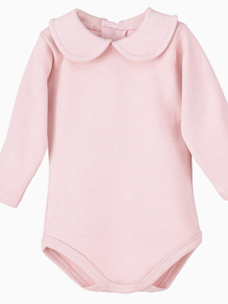 Body de bebé niña rosa de manga larga con cuello Claudine
