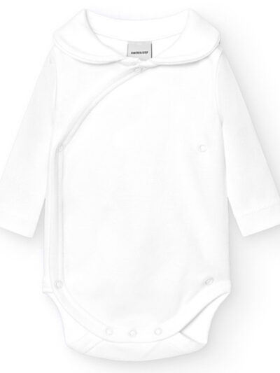 White Wrap-Over Newborn Bodysuit with Collar
