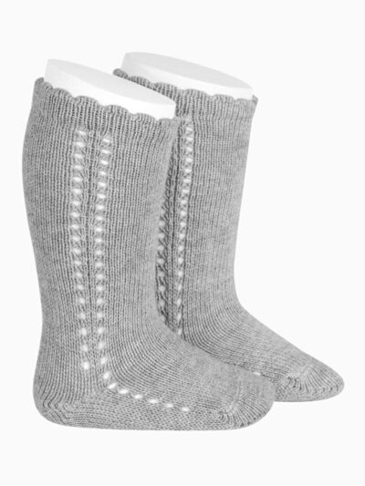 Chaussettes hautes bébé ajourées – Gris