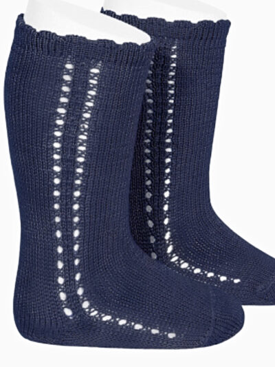 Chaussettes hautes bébé ajourées – Bleu marine