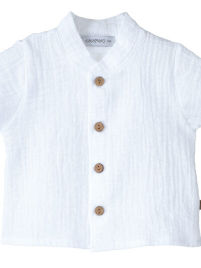 Chemise bébé garçon manches courtes à col mao – Blanc