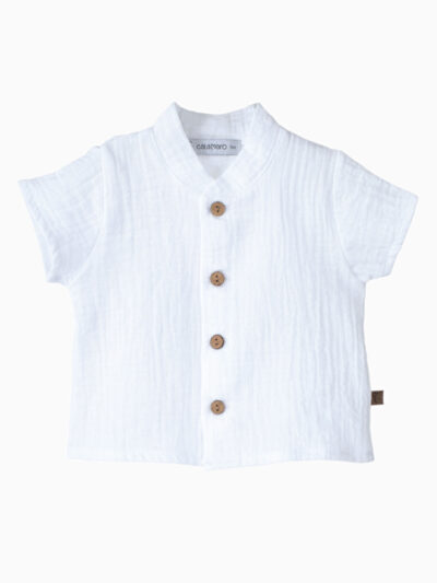 Chemise bébé garçon manches courtes à col mao – Blanc