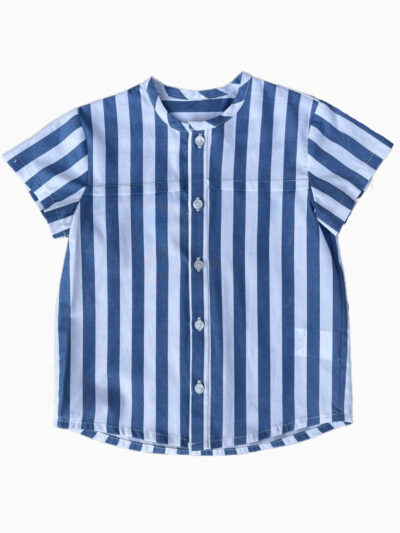 Camisa de niño de manga corta a rayas – Azul/blanco