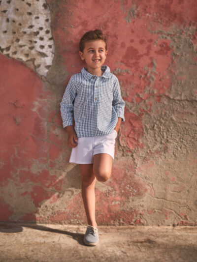 Conjunto para niño de camisa de cuadros vichy y pantalón corto – Verde/blanco