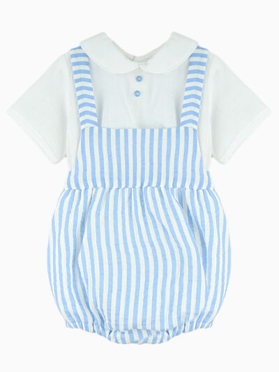 Conjunto de ranita a rayas y blusa – Azul/blanco