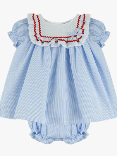 Conjunto para bebé niña de blusa y braga rayas – Azul/blanco