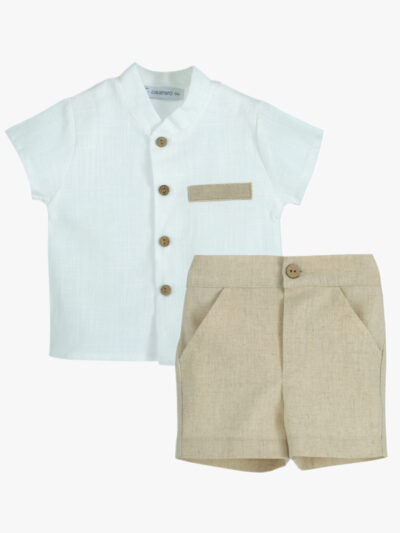 Conjunto de camisa y pantalón corto para niño – Beige