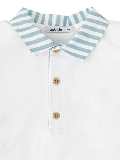 Conjunto de polo y pantalón corto a rayas – Azul mediterráneo/blanco