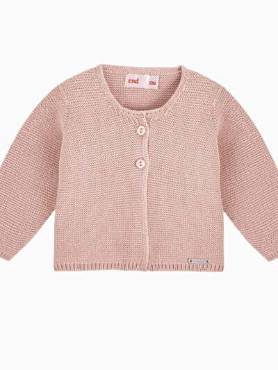 Gilet bébé fille en point mousse – Rose