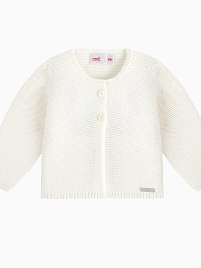 Gilet bébé fille en point mousse – Crème