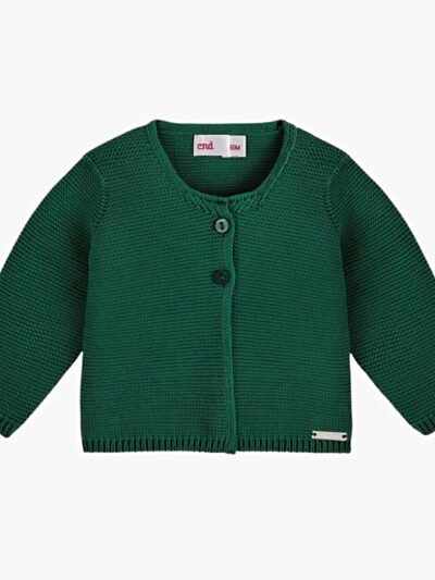 Gilet bébé fille en point mousse – Vert foncé