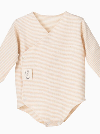 Lot de 2 bodies de naissance croisés – Coton bio extra-doux – Crème/sable rayé