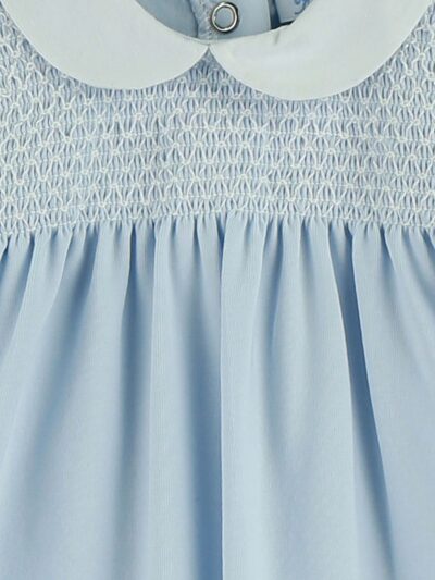 Pyjama bébé à smocks et col rond – Bleu ciel