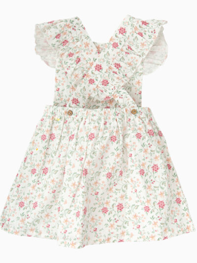 Robe enfant fille à fleurs – Rose/vert