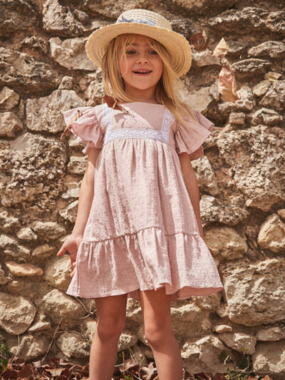 Robe enfant fille plumetis – Rose pâle