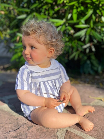 Barboteuse bébé mixte à grosses rayures – Bleu/blanc