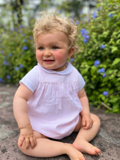 Barboteuse bébé fille rayée – Rose pâle