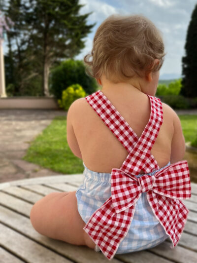 Barboteuse bébé fille vichy à nœud dans le dos
