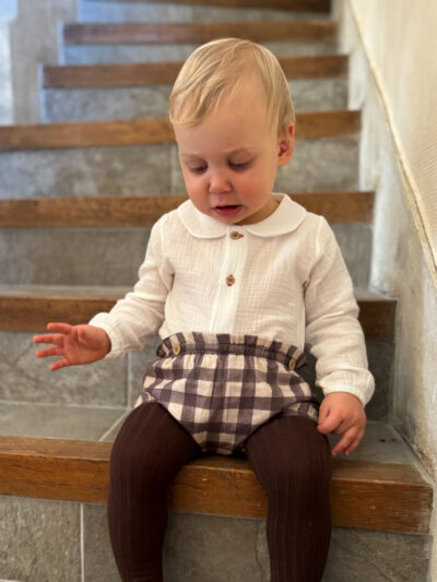 Bloomer bébé garçon à grands carreaux – Marron