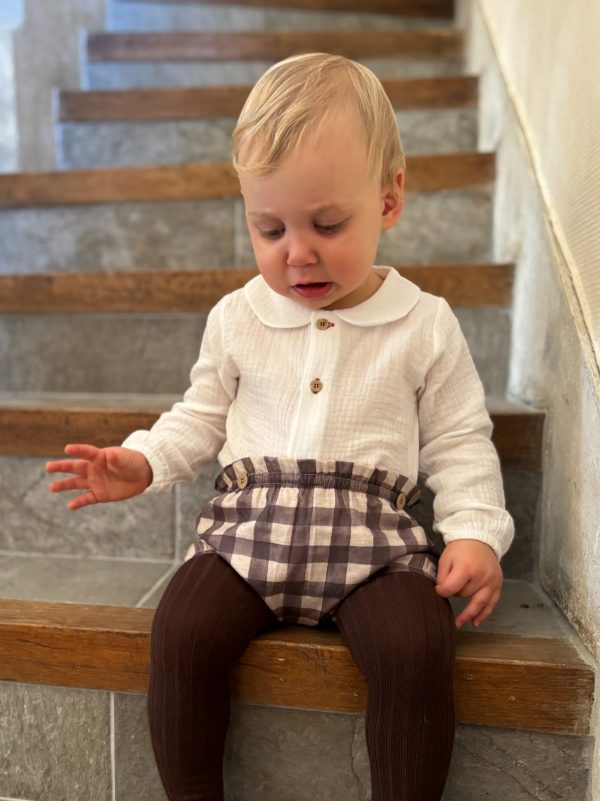 Brown Large Check Baby Bloomer worn by a baby