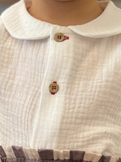 Chemise bébé garçon à col rond boutonnière rouge – Blanc
