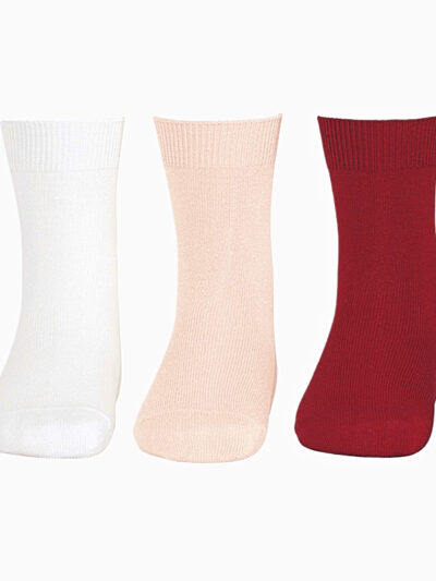 Lot de 3 paires de chaussettes bébé unies – Blanc/Nude/Rouge