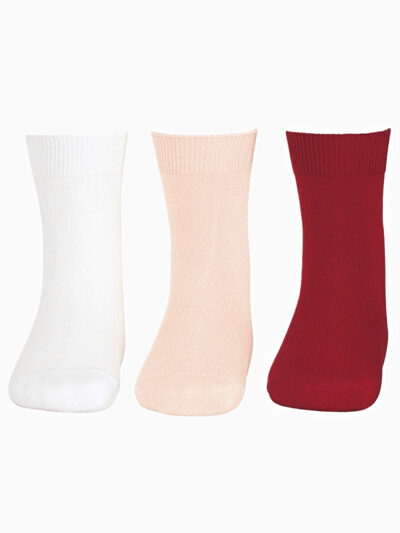 Lot de 3 paires de chaussettes bébé unies – Blanc/Nude/Rouge